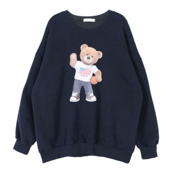 Extended Sleeve Bear Print Sweatshirt | Most LOVED Korean fashion ...